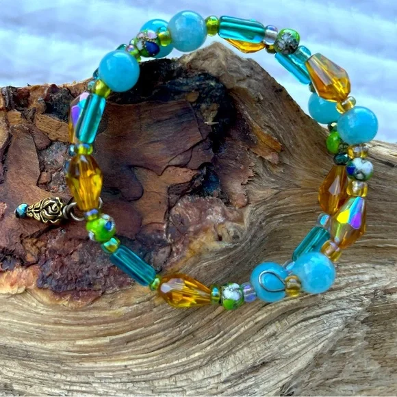 Petite Artisan Bracelet Vintage Beads • Green Cloisonné - Picture 5 of 6